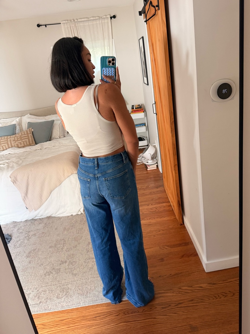 Women's Blue High-Waist Straight Jeans